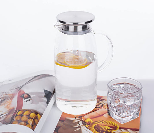 60 Oz Glass Pitcher with Lid, Hot/Cold Water Carafe