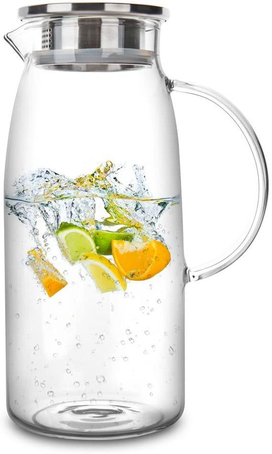 60 Oz Glass Pitcher with Lid, Hot/Cold Water Carafe