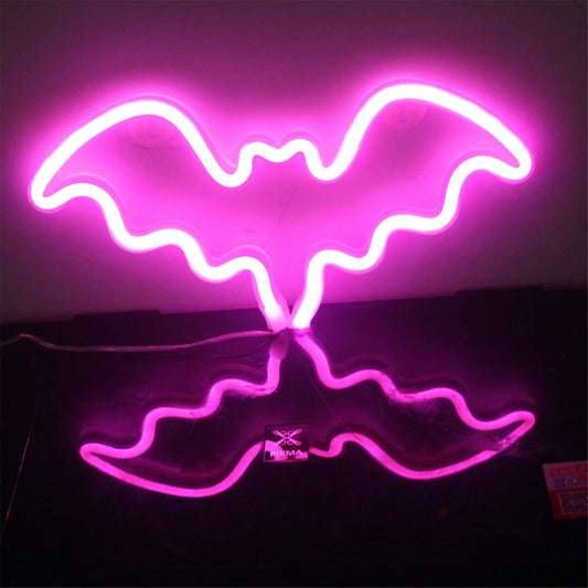 Neon Bat Shaped Wall Hanging Lamp Halloween 