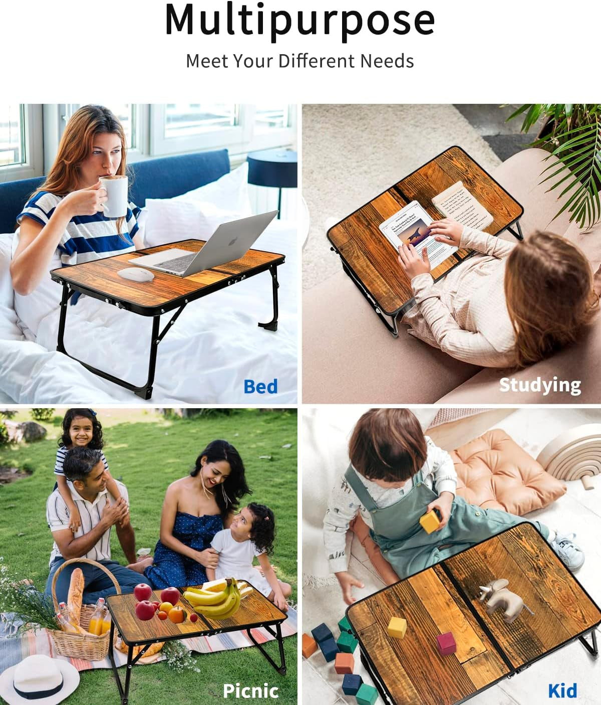 Retro Wood Foldable Table for Bed 