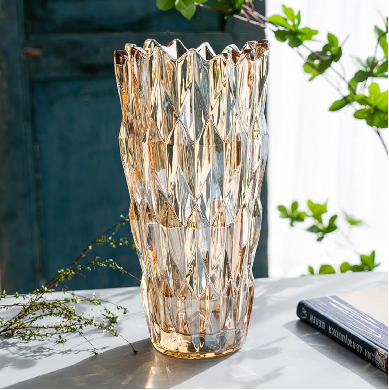 9.6" High Amber Glass Flower Vase 