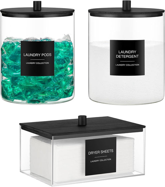Glass Jars and Acrylic Dryer Sheet Holder W/ Bamboo Lids