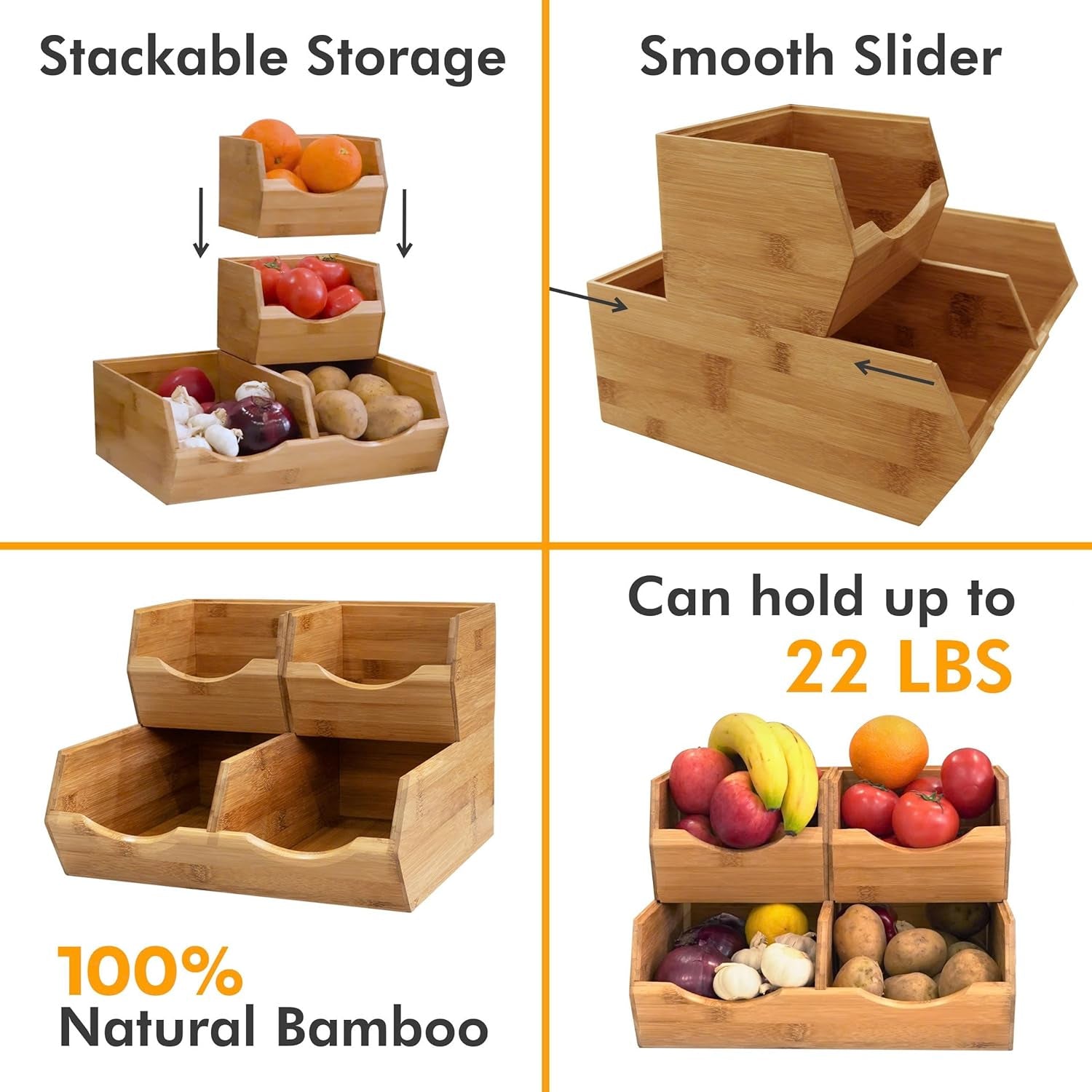 Bamboo Pantry Storage Bins 