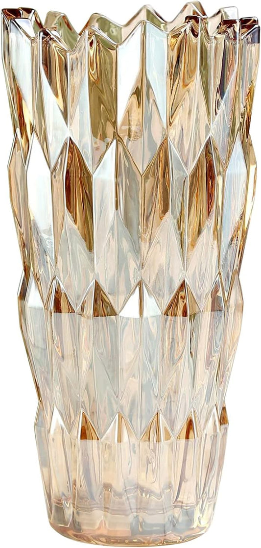 9.6" High Amber Glass Flower Vase 