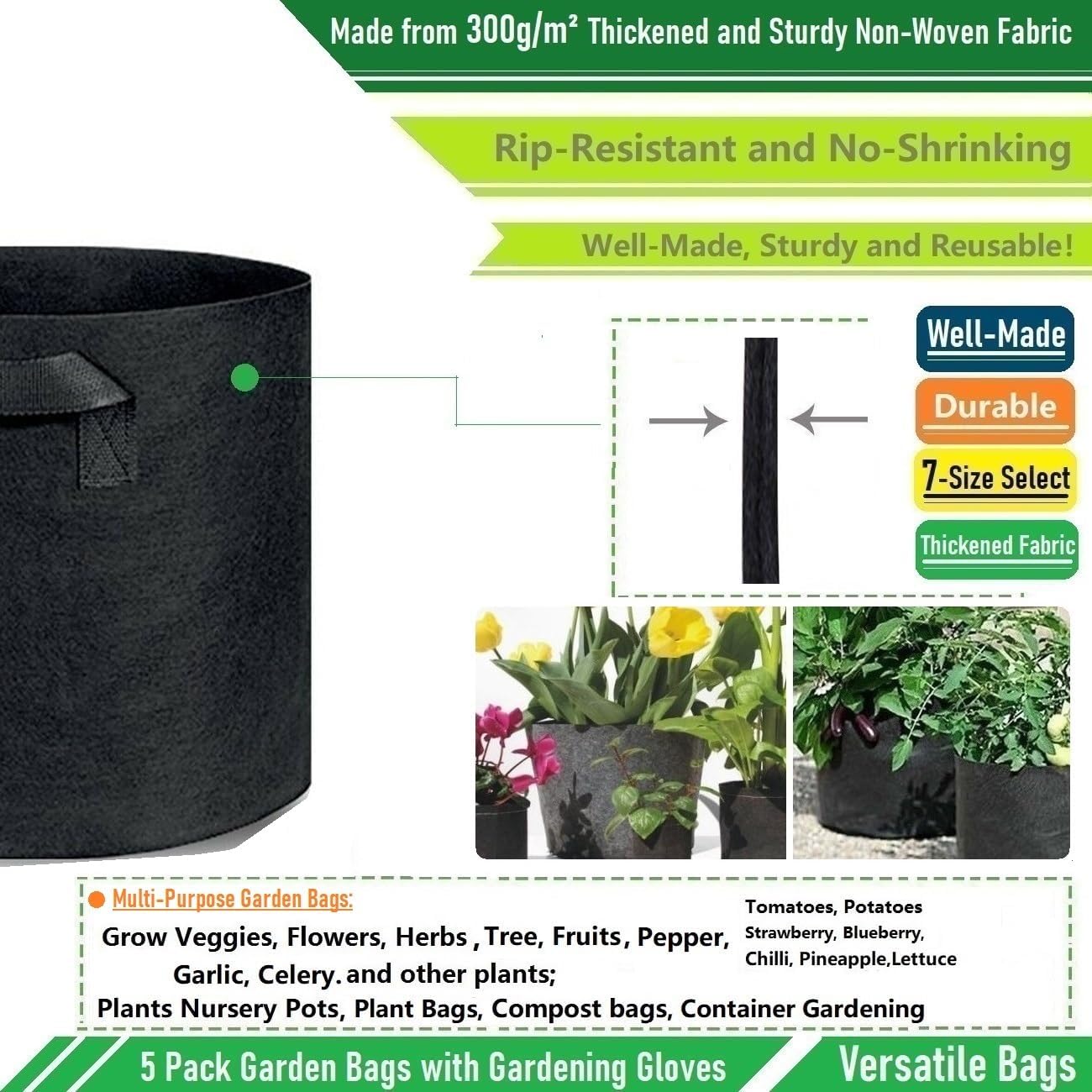 Fabric Thickened Plant Grow Bags 5PC