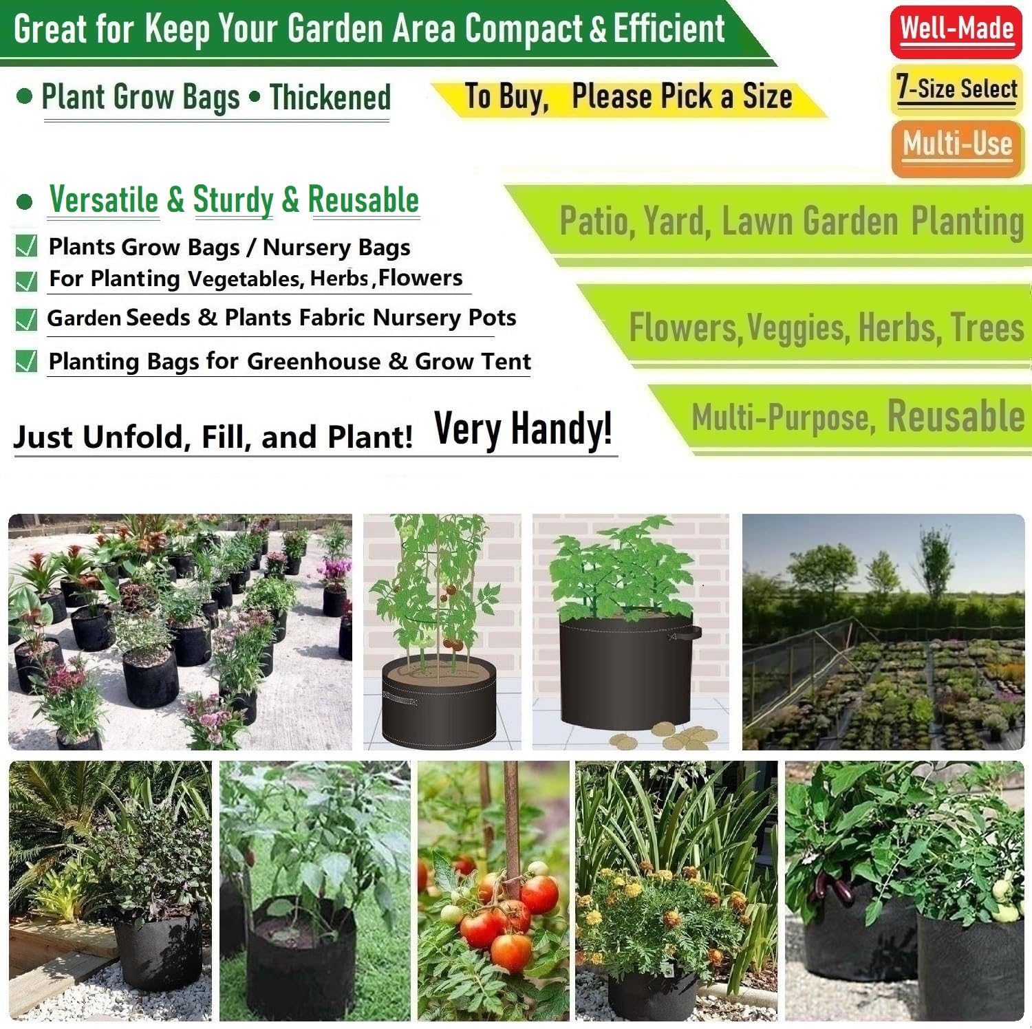 Fabric Thickened Plant Grow Bags 5PC