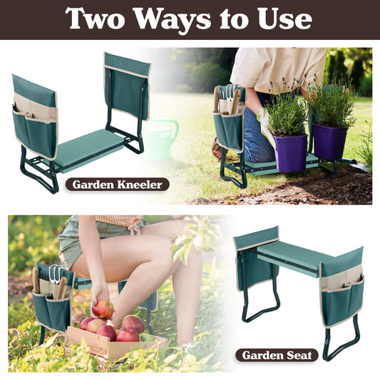 2-In-1 Garden Kneeler & Stool – Folding Bench with EVA Pad & Tool Pouches