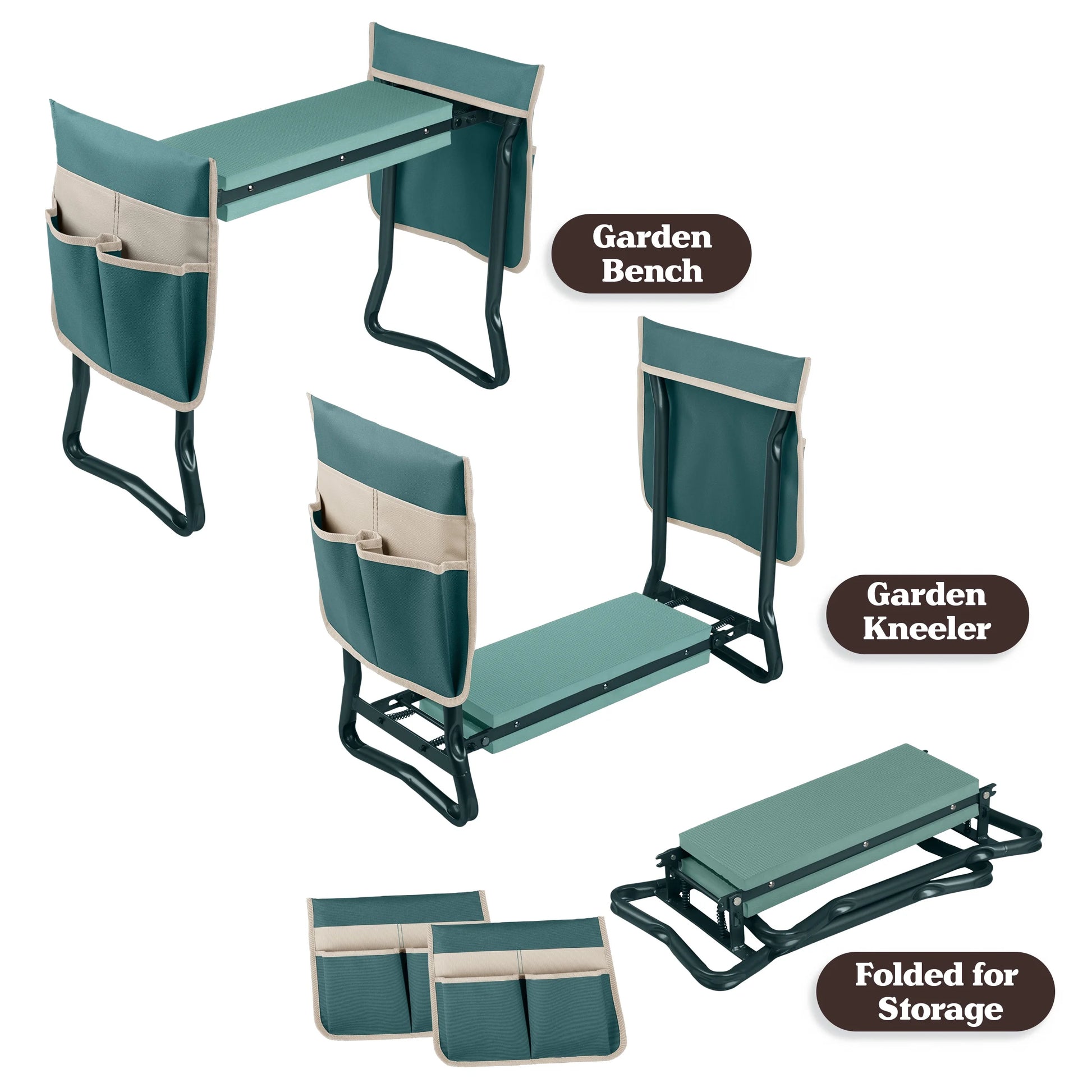 2-In-1 Garden Kneeler & Stool – Folding Bench with EVA Pad & Tool Pouches