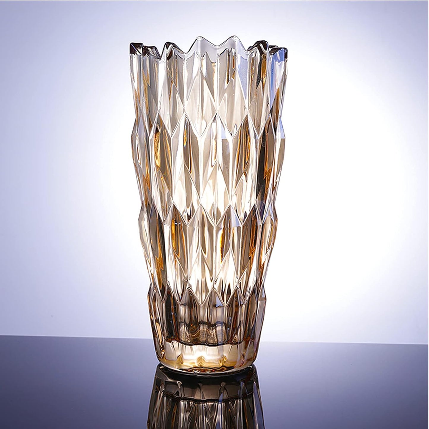 9.6" High Amber Glass Flower Vase 