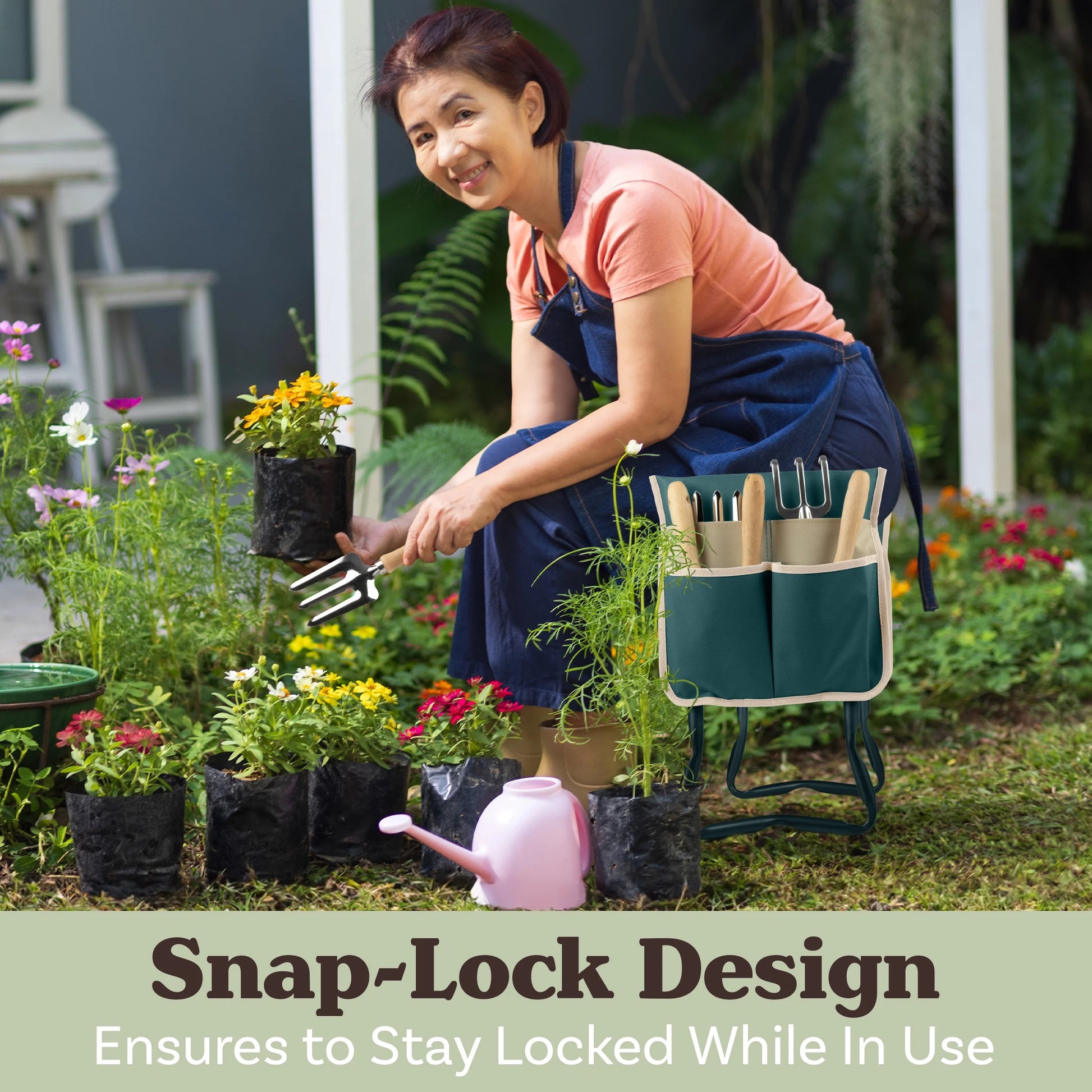 2-In-1 Garden Kneeler & Stool – Folding Bench with EVA Pad & Tool Pouches