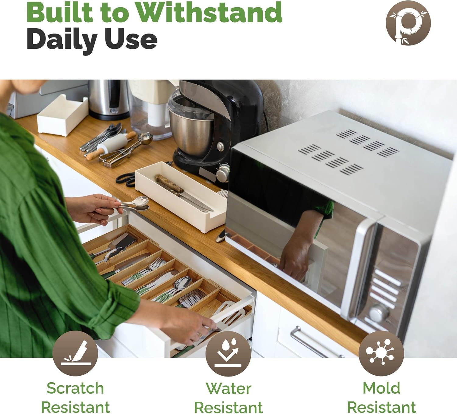 Expandable Bamboo Kitchen Drawer Organizer