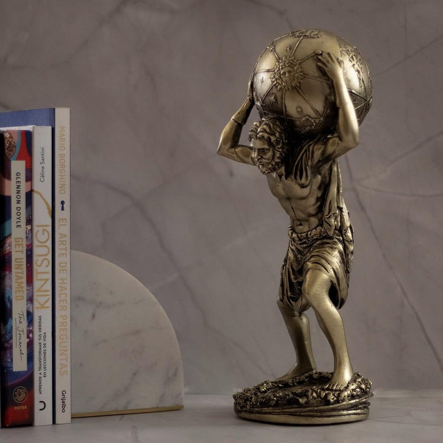Greek Atlas God Statue Decor - 11.4 Inch Bronze Gold 