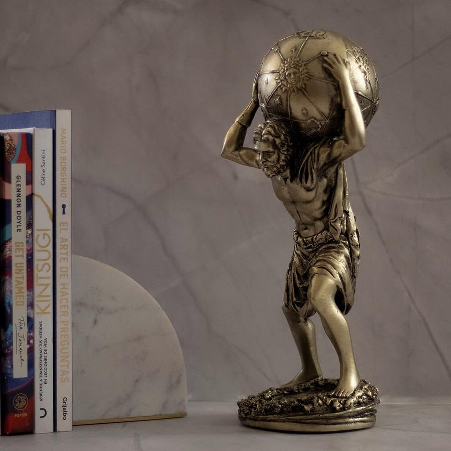 Greek Atlas God Statue Decor - 11.4 Inch Bronze Gold 