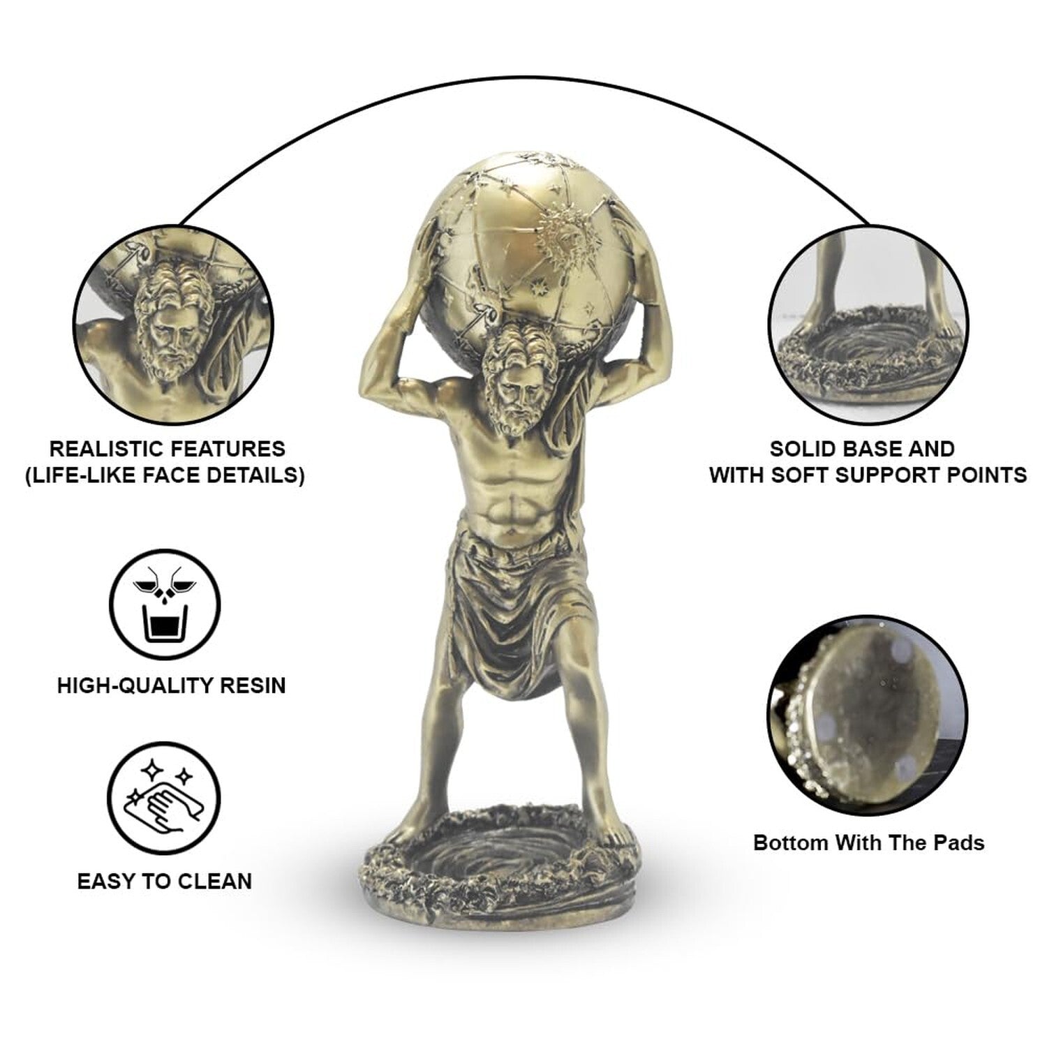 Greek Atlas God Statue Decor - 11.4 Inch Bronze Gold 