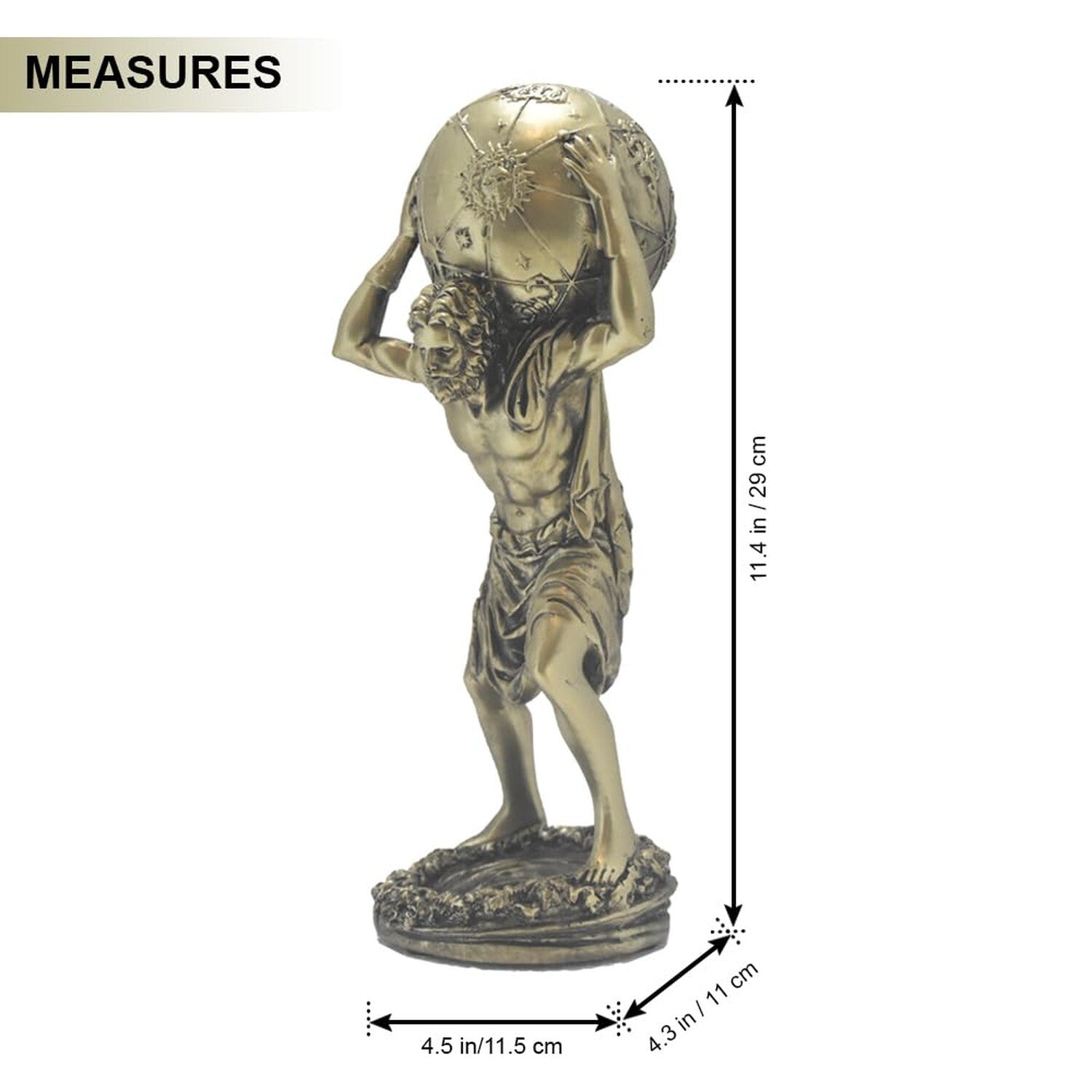 Greek Atlas God Statue Decor - 11.4 Inch Bronze Gold 