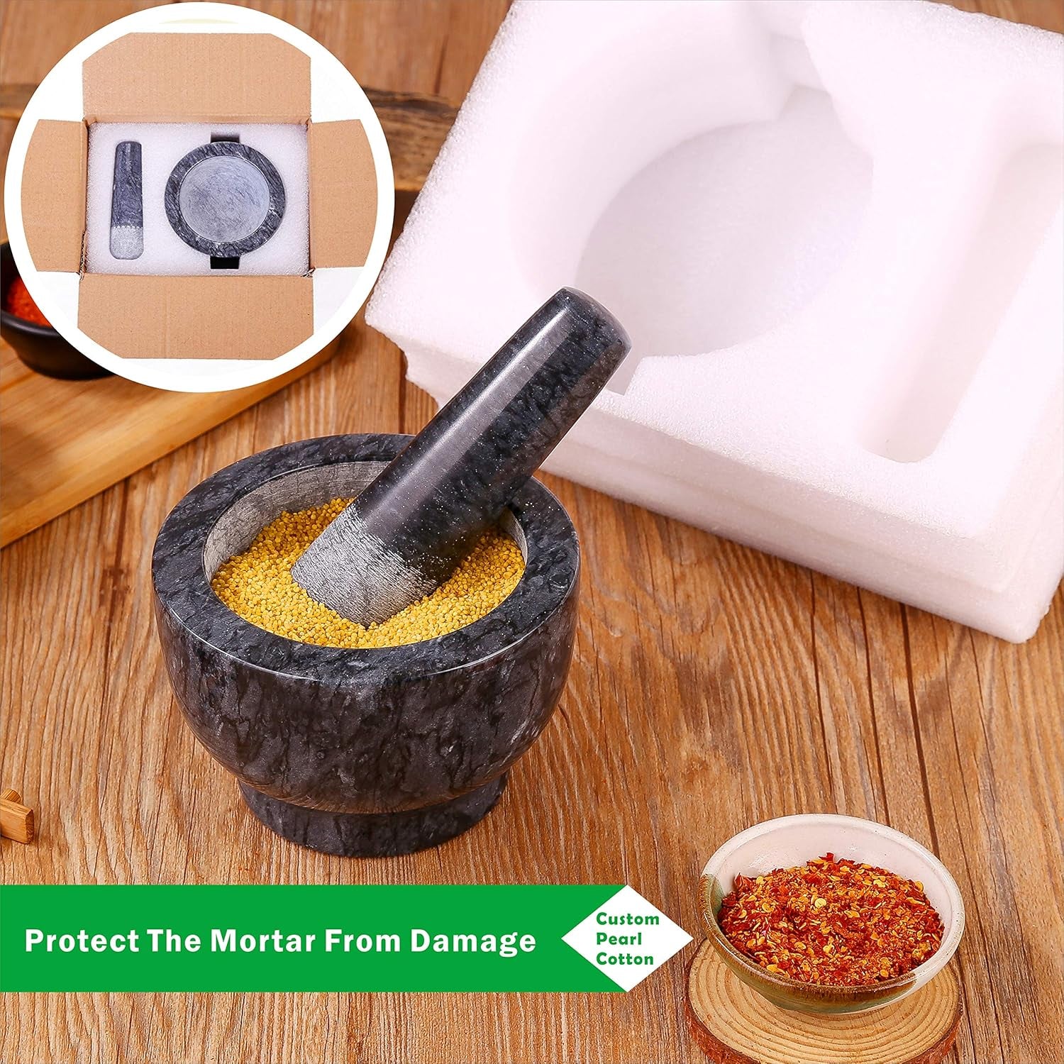 Mortar and Pestle Set Natural Marble 